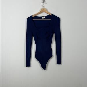 Abercrombie & Fitch Ribbed Sweatheart Navy Long Sleeve Women M Stretch Bodysuit